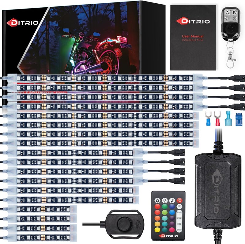 DITRIO 18pcs Motorcycle Led Lights Kit 12v with Turn Signal and Blinking Brake Light Features for Motorcycle Harley Golf ATVs UTVs - M18r - Image 1